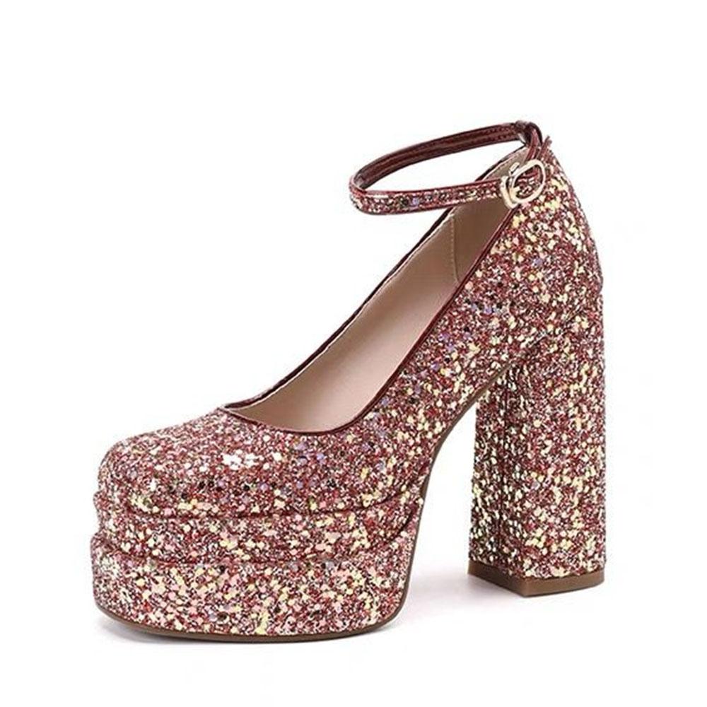 Женские сексуальные туфли на высоком каблуке, туфли-лодочки на платформе, квадратный нос, массивный блочный каблук, туфли для вечеринок со стразами, большой размер 42