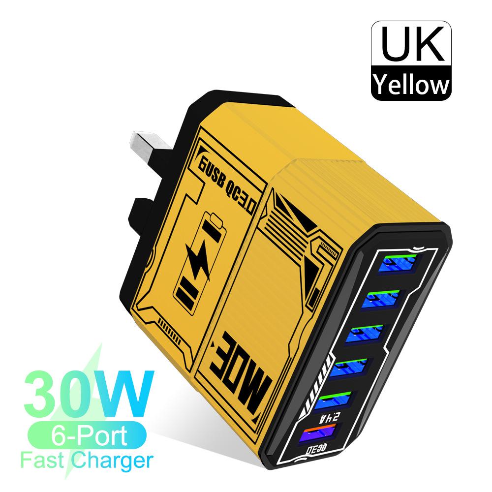 30 Вт 6-портовый USB-адаптер для быстрой зарядки QC3.0 - вилки EU, US, UK, AU