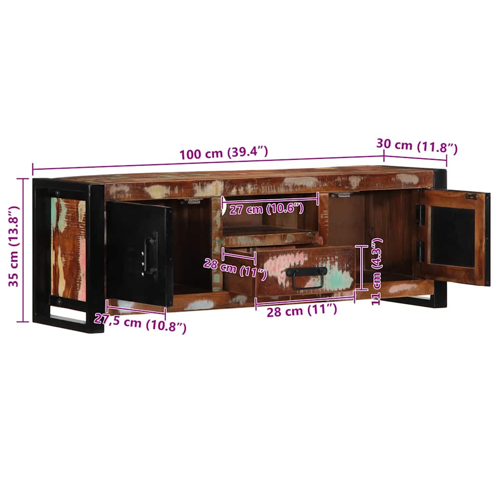 TV Cabinet 100x30x35 cm Solid Reclaimed Wood