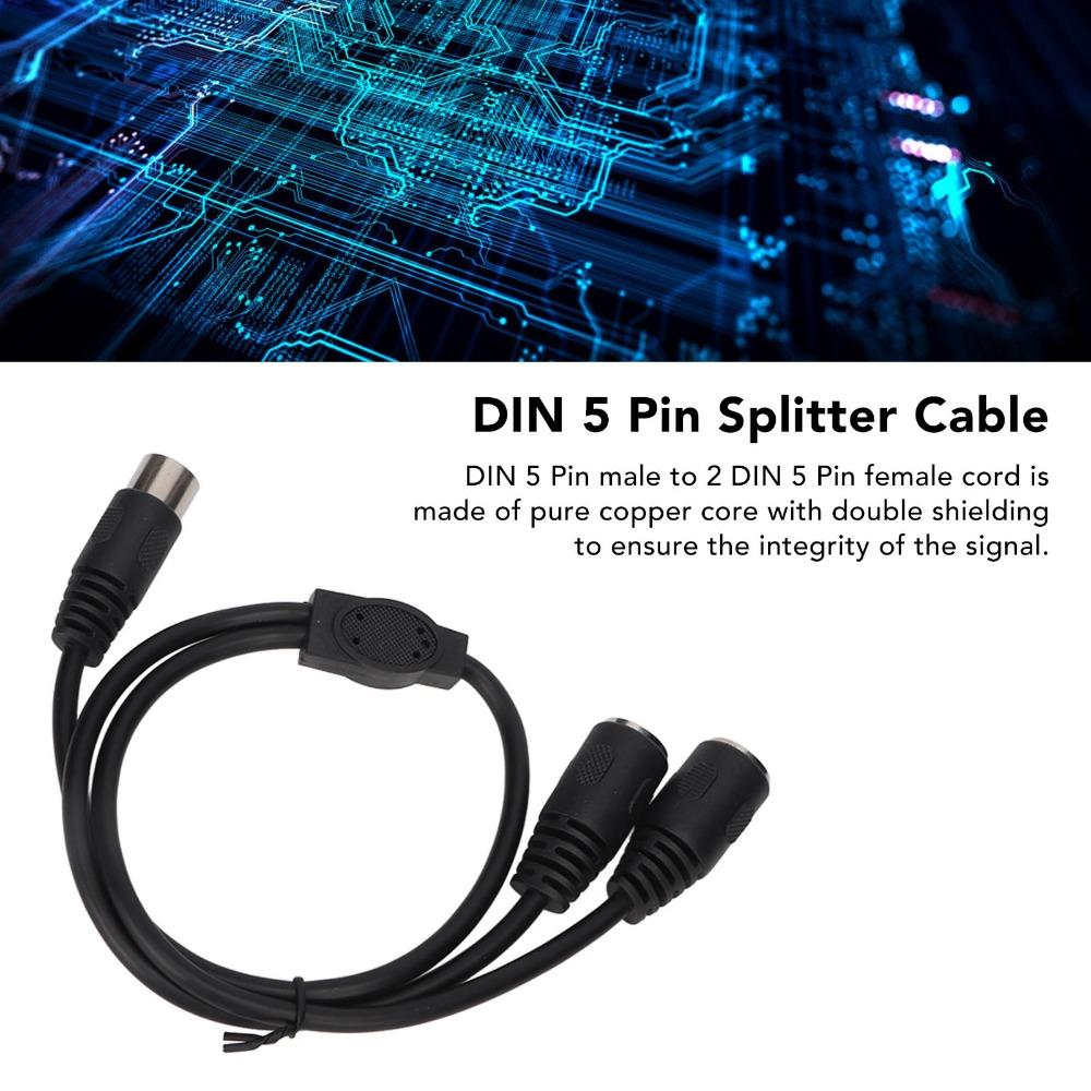 High Accuracy DIN 5 Pin Male to 2 DIN 5 Pin Female Cable Y Splitter Cable Audio Signal Routing
