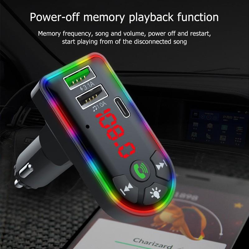 Новый красочный автомобильный FM-передатчик USB + Type-C 5V 3.1A FM-передатчик Bluetooth 5.0 Автомобильный MP3-плеер Беспроводной автомобильный комплект громкой связи U Disk/TF Музыкальный плеер