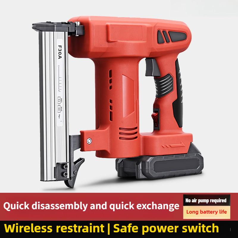 Household Cordless Electric Nail Gun Rechargeable F30 Straight Nailing Machine Handheld Woodworking Power Tool