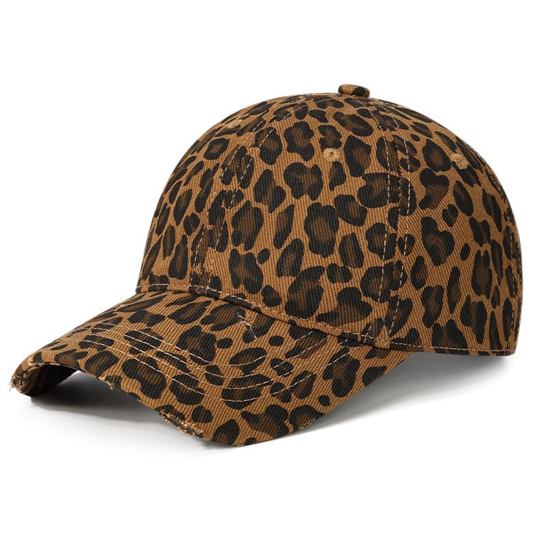 Women Baseball Cap Leopard Print Cap Ripped Sunshade Hat