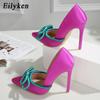 Eilyken 2023 New Shoes Pumps Women Fashion Silk Butterfly Knot Sexy Pointed Toe Stripper Heels Party Female Sandals