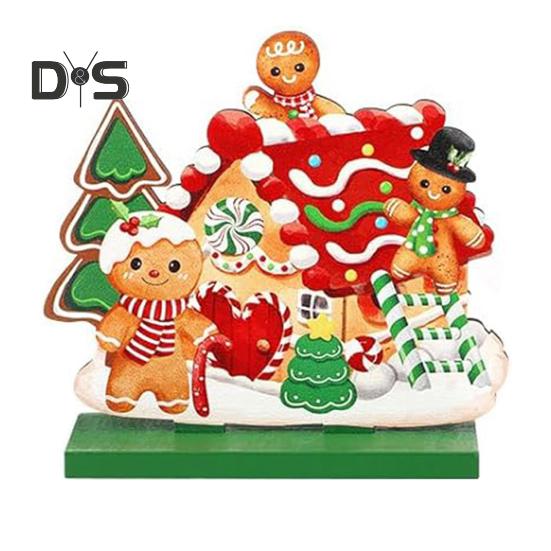 Рождественский деревянный орнамент, настольный знак в виде пряничного человечка, праздничный центральный элемент, украшение в виде пряничного человечка для декора стола на рождественскую вечеринку