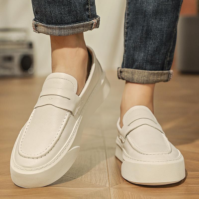 Outdoor New Men's Leather Loafers Round -Toed Thick-Soled Casual Comfortable And Versatile Shoe Classic Anti -Slip Walking Shoes
