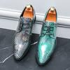 Model Runway Catwalk Leather Shoes Men's Personality Laser Dragon Scale Pattern Patent Leather Glossy Pointed Men's Shoes 48 Trendy Nightclub Shoes