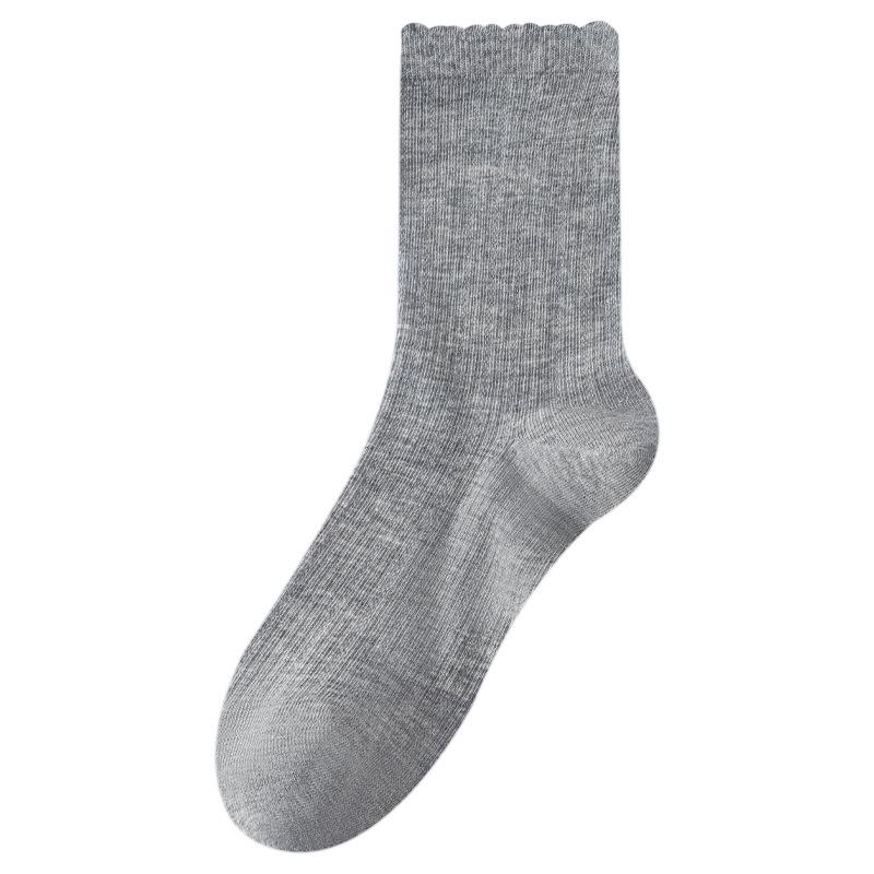 Women's Spring and Autumn Boneless Mid-calf Socks with Lace, Paired with Mary Jane Anti-pilling Cotton Socks