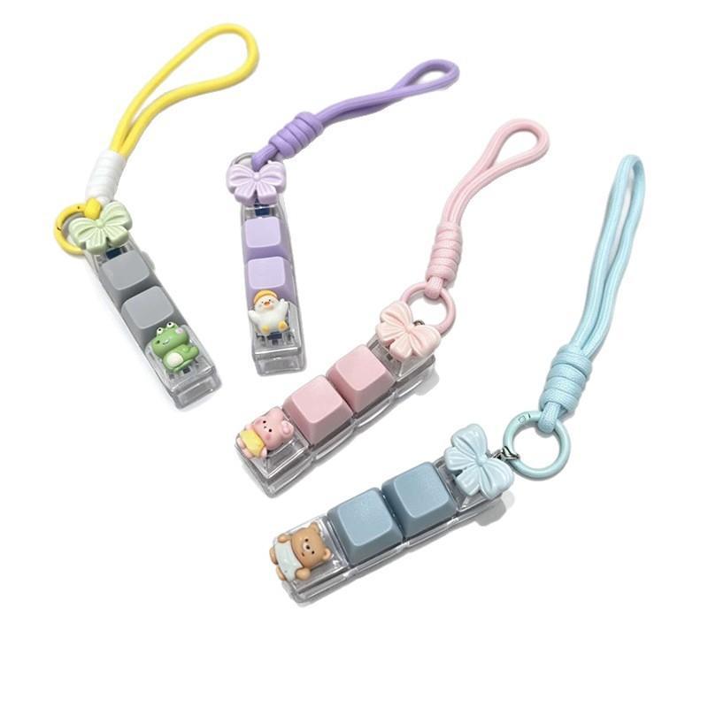 Macaron Cartoon Bowknot 4 Grids Mini Keyboard Clicker Keychain Pendant Cute Fidget Toy for Valentine Small Gift
