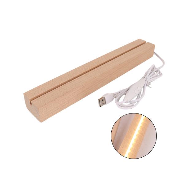 LED Night Light Base Rectangle Display Pedestal Faux Crystal Wooden Lighted Base Stand USB Charging Night Lamp Home Decor