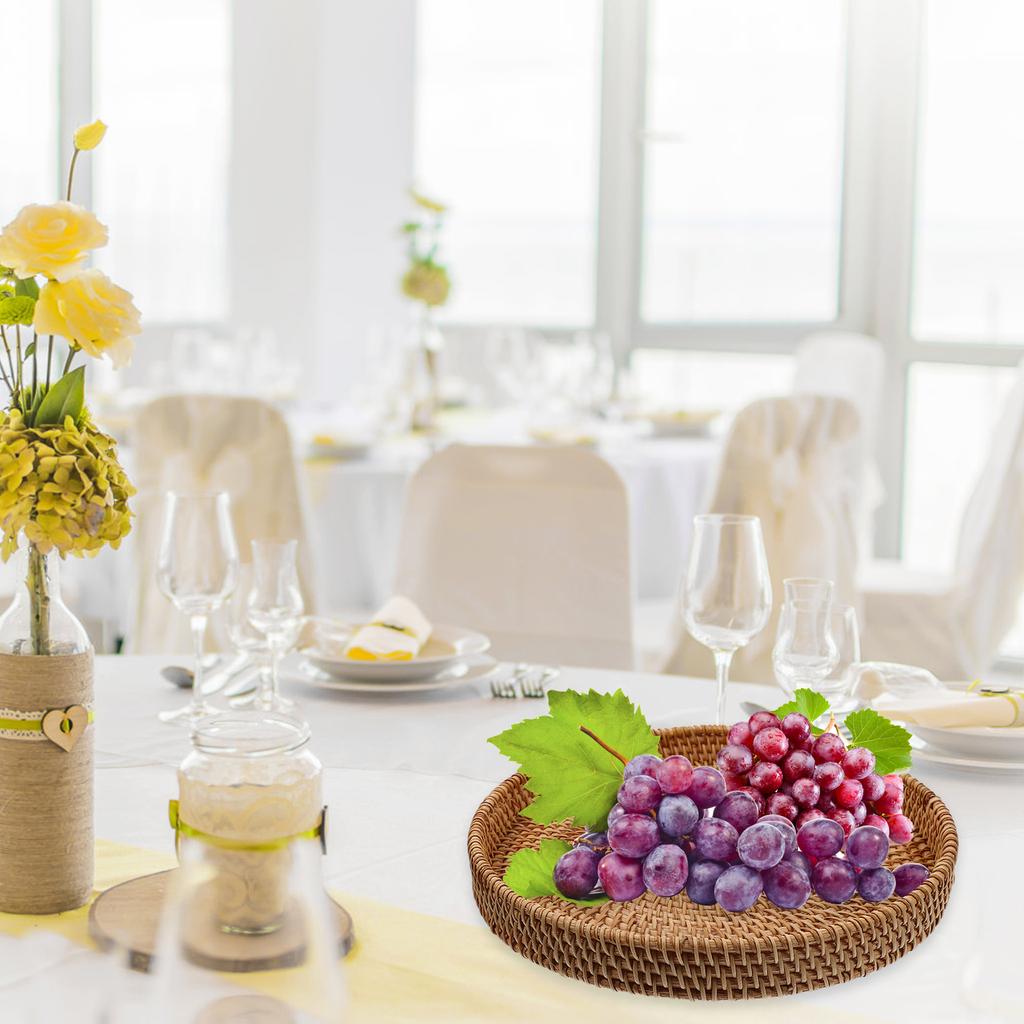 Корзина для хранения из ротанга, штабелируемый поднос для сервировки, многофункциональная тарелка для фруктов, элегантная корзина для десертов, износостойкая круглая плетеная кофейная корзина