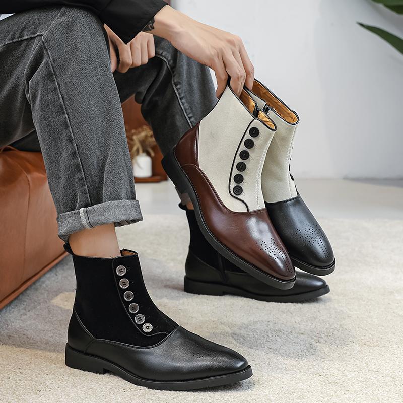 Модные мужские ботинки Оригинальные ботинки челси с боковой молнией и пряжкой Британские ретро-ботинки из анти-велюра Размер 38-46 Мужские ботинки