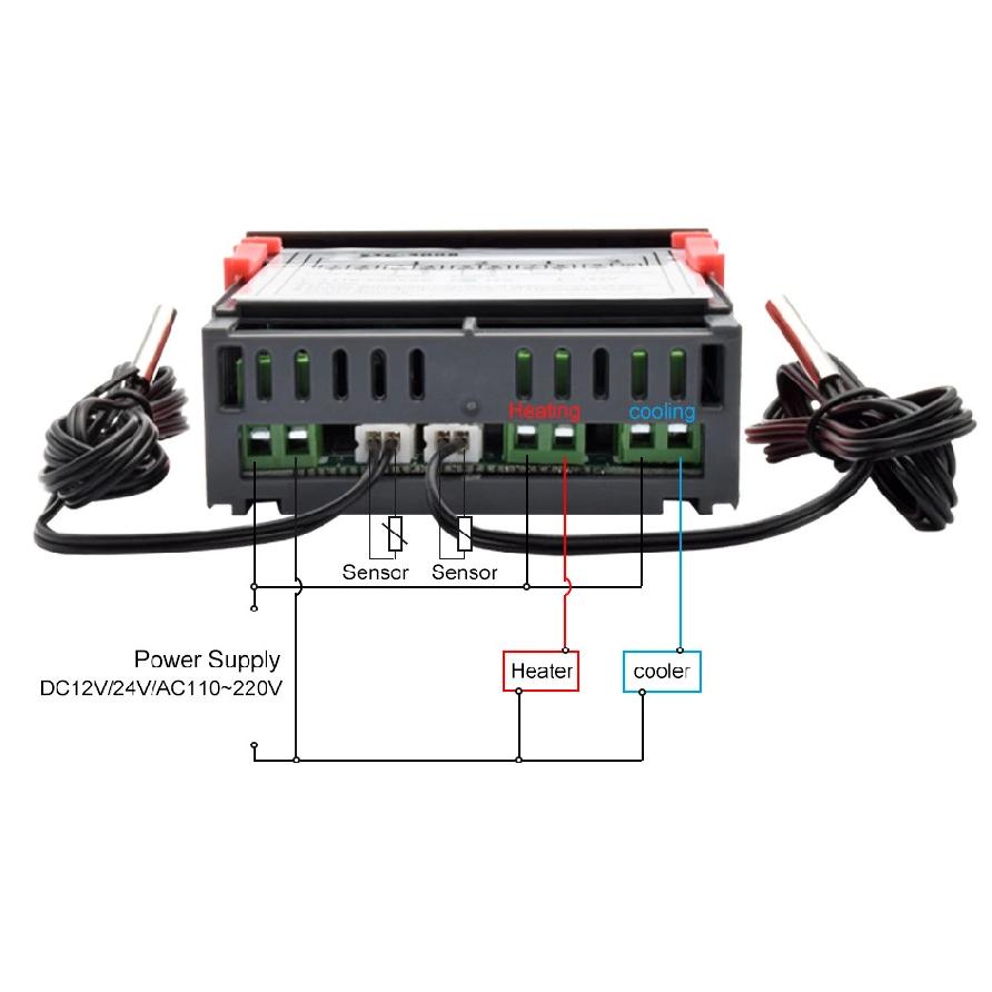 STC-3008 Dual LED Digital Temperature Controller Thermostat AC 220V 12VDC Heater Cooler Control Two Relay Output Thermoregulator