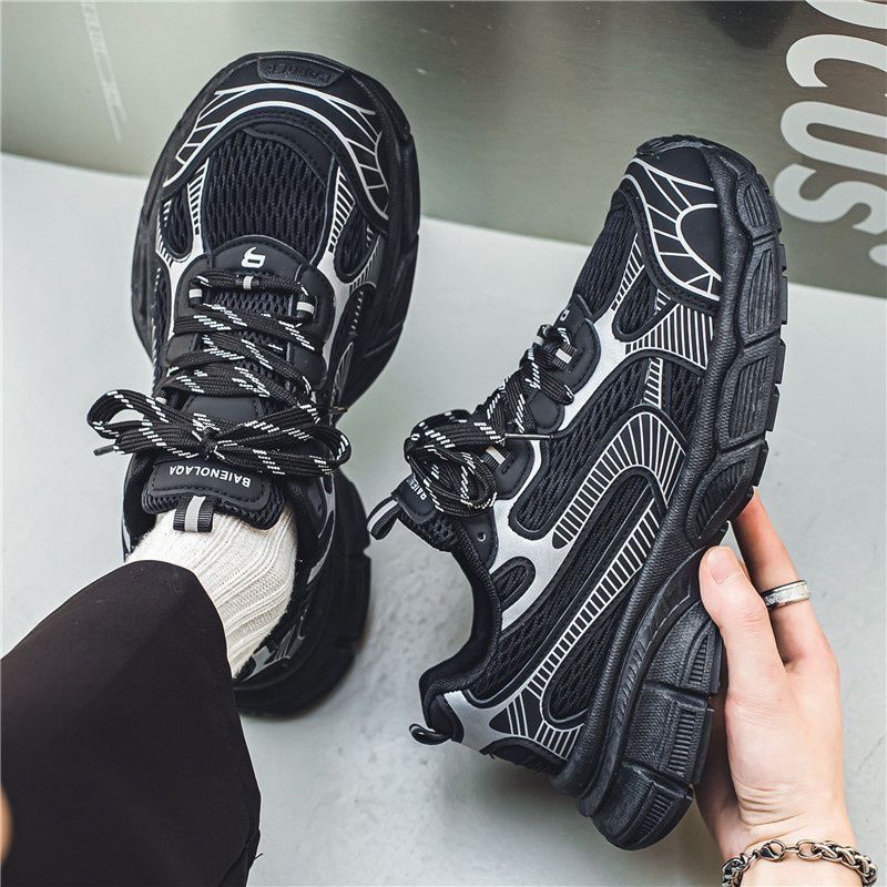 Spring Men's Shoes New Breathable Mesh Sports Shoes Men's Trend Versatile Thick-soled Non-slip Casual Running Dad Shoes
