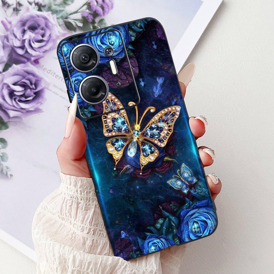For Infinix Hot 30 5G Elegant Butterfly Cat Printed Phone Case For Infinix Hot30 5G X6832 Black Silicone Soft TPU Cases Bumpers