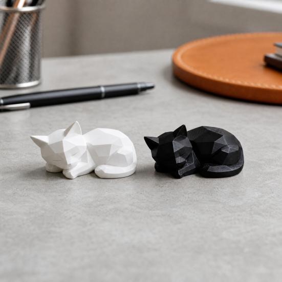 Геометрическая Фигурка Спящего Кота, Минималистичная Статуэтка Кота, 3D Печать, Абстрактная Скульптура Животного для Стола, Полки, Домашнего Офиса