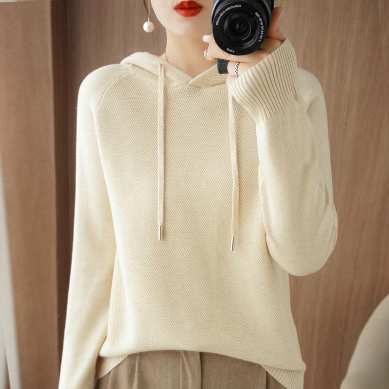 INDFS Женская мода повседневная осень-зима однотонный принт длинный рукав с капюшоном свитера