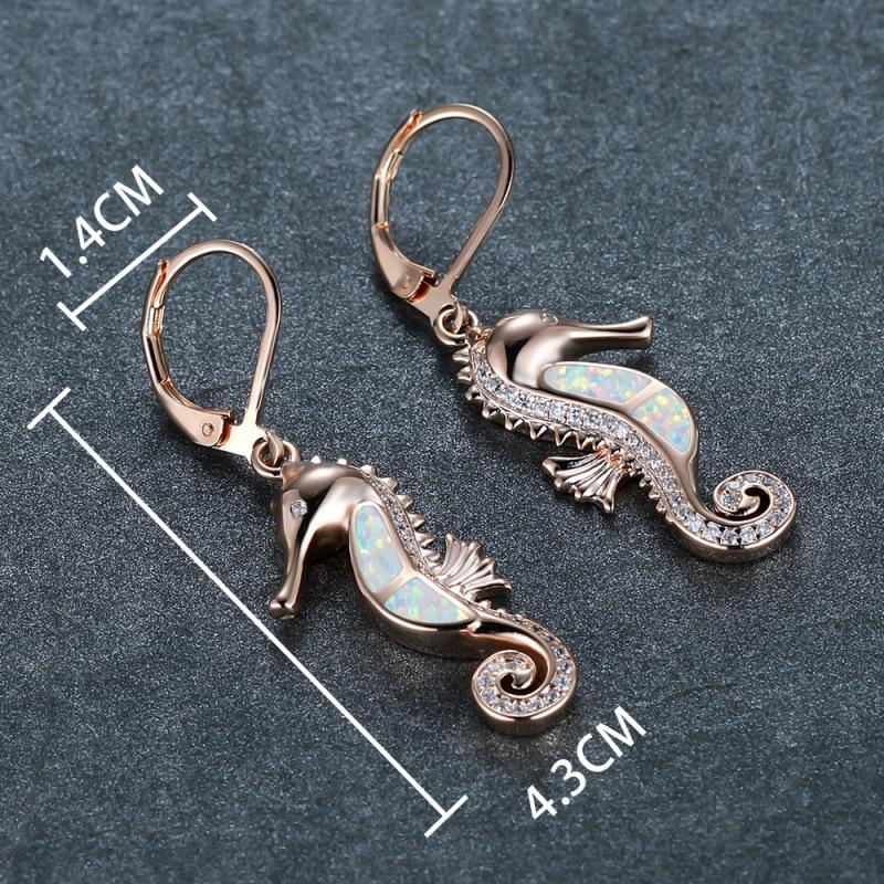 Wish Hot Ocean Wind Series Rose Gold White Gold Blue and White Opal Micro-set White Diamond Seahorse Versatile Earrings