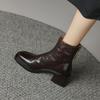 French Retro Thick Heel Short Boots Women's Autumn and Winter Square Head High Heel Boots Slim Martin Boots Single Boots