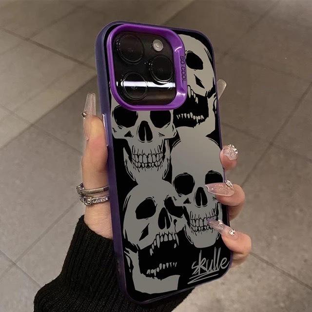Серебристый матовый чехол-череп для iPhone 14 Pro/13/11 Pro Max - Дизайн Хэллоуина, совместимый с устройствами Apple