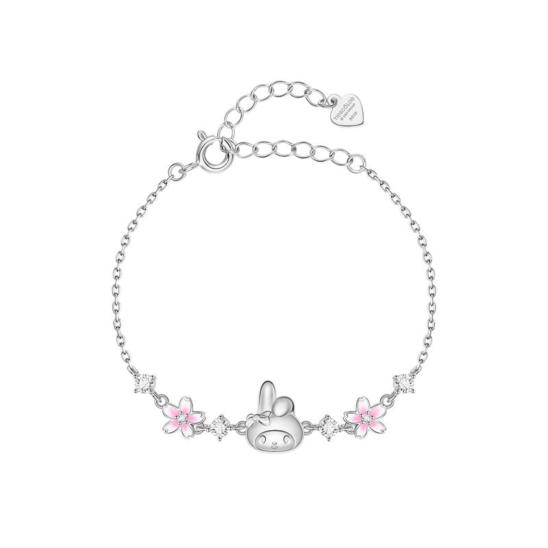 Sanrio Melody 925 silver Melody surrounding falling cherry whispers niche creative temperament simple light luxury design 6029-Melody Sakura Bracelet