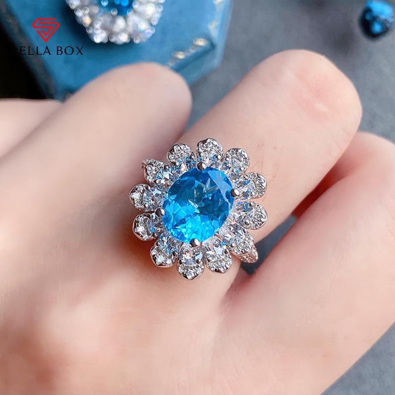 BELLA BOX Net Red Live Broadcast Hot Selling New Imitation Sea Blue Topa Stone Full Diamond Open Ring Female Jewelry