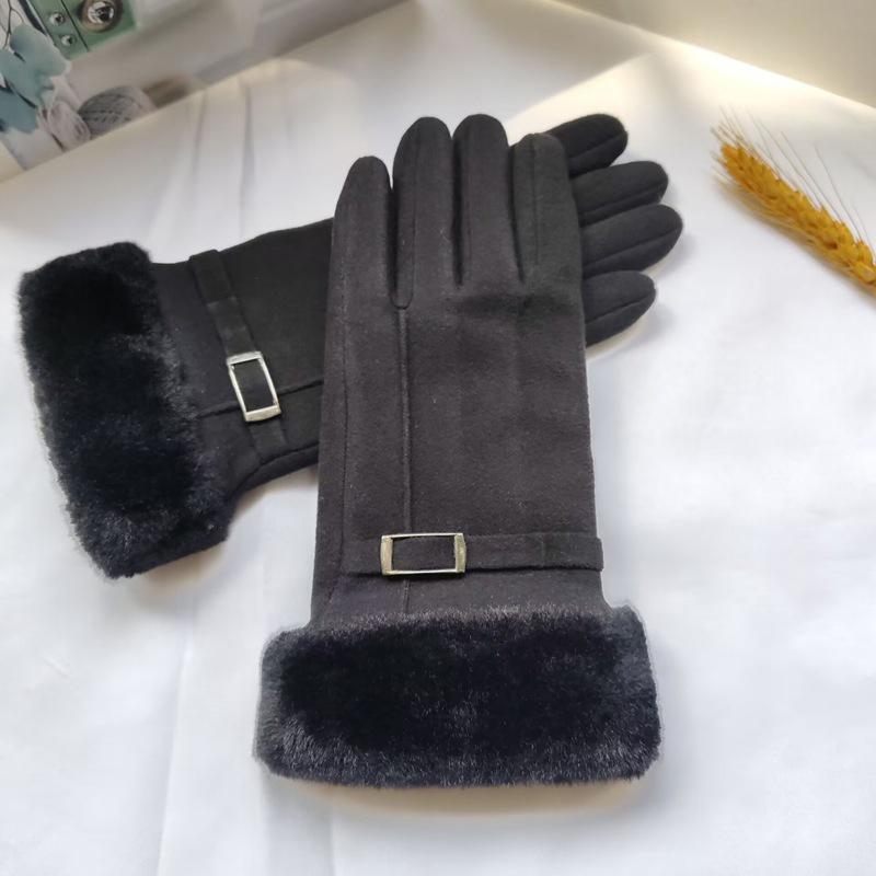 Осенне-зимние теплые замшевые перчатки с бархатными утолщенными плюшевыми декоративными манжетами, уличные перчатки для катания на лыжах с сенсорным экраном и защитой от холода
