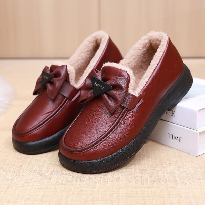 Cotton Shoes Women's Winter 2025 Velvet Small Fragrant Wind One Pedal Thickened Fashionable Mother Cotton Boots Warm Pregnant Women Work Leather Boots