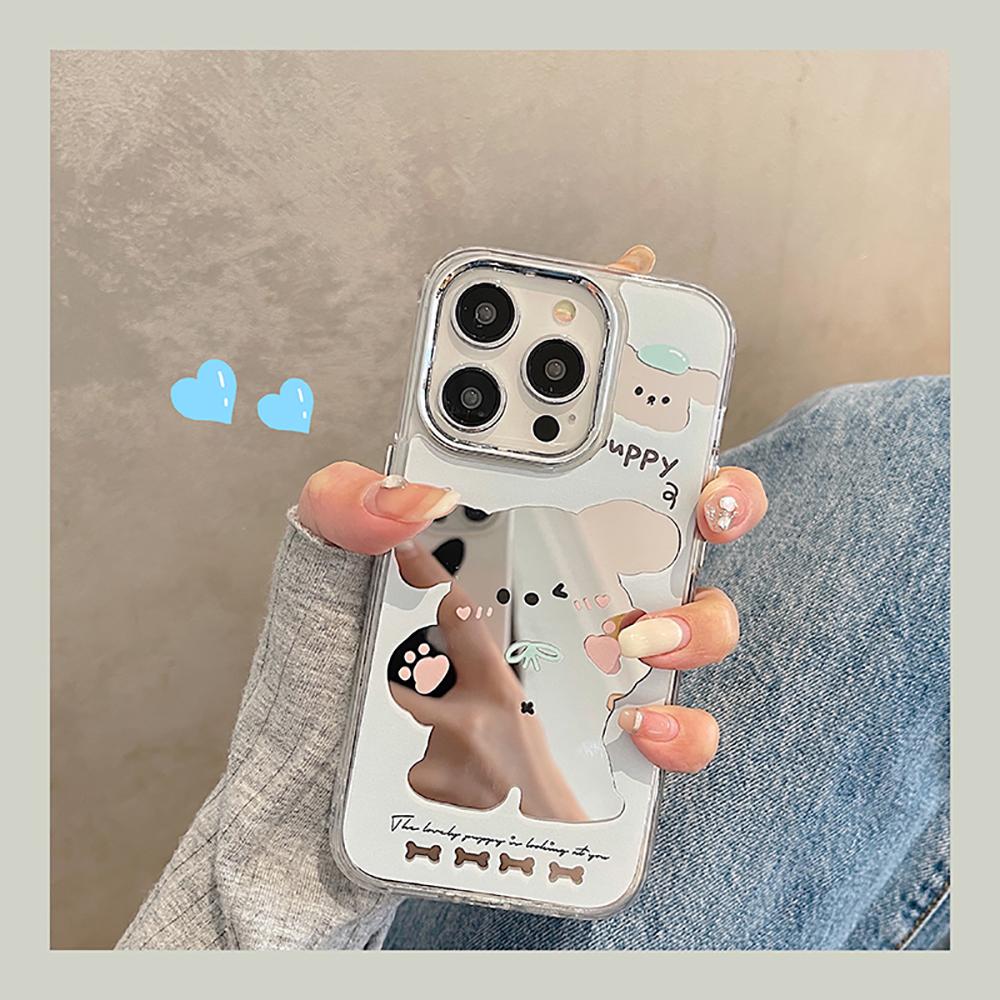 Зеркало для макияжа с милым медведем, мультяшным кроликом, противоударный чехол для телефона для Iphone 14 11 12 13 Pro Max, мягкая задняя крышка с забавными буквами