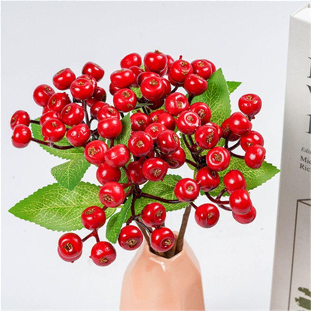 Festival Xmas Decor Wedding Christmas Ornaments Artificial Red Berry Fake Flower Simulation Branch