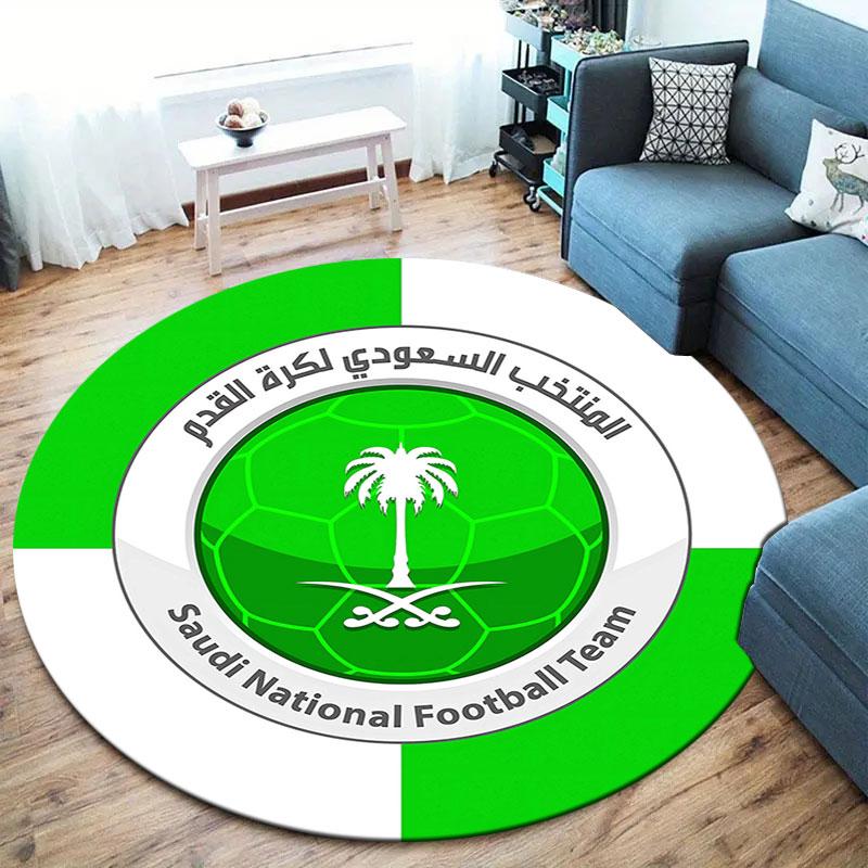 Saudi Senior National Football Team Round Area Rug,Carpet Rug for Living Room Bedroom Sofa Playroom Decor,Non-slip Floor Mat