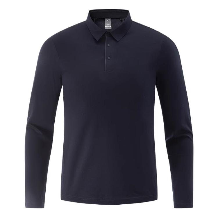 Mizuno Essential Series Fashion Versatile Skin-Friendly Soft Breathable Long Sleeve Polo Shirt Men Tops Midnight-Blue K2CA41A2