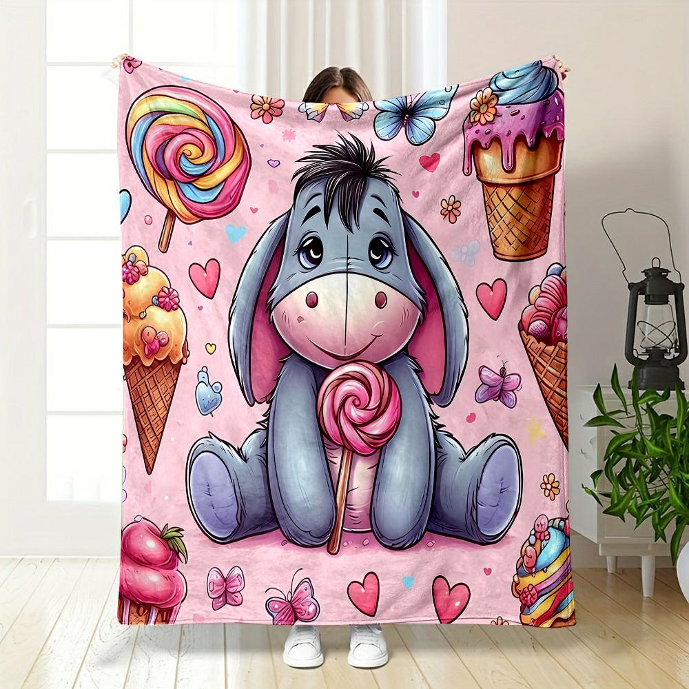 1PC Pooh Bear Eeyore Printed Blanket - Ultra Soft & Cozy Gift for Mom and Daughter Present, Lightweight for Bed, Couch & Travel