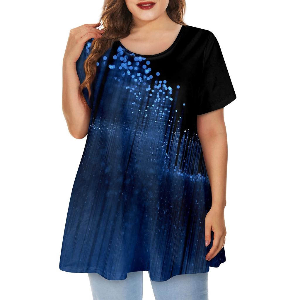 Женская свободная футболка трапециевидной формы с коротким рукавом и круглым вырезом с большим верхом и принтом