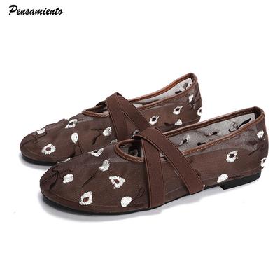 Модные женские балетки в стиле Инс, с вышивкой цветами, из сетки, удобные, с мягкой подошвой, Мэри Джейн, балерины, лоферы, обувь для девочек