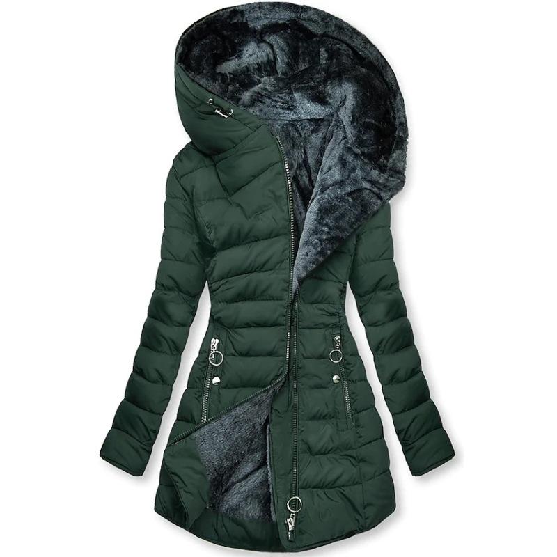 Winter Warm Women's Solid Color Long Sleeve Zipper Slim Fit Hooded Jacket