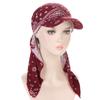2025 Print Pre-Tied Hat Women Muslim Long Tail Headscarf Hijab Turban Visor Chemo Cap Bonnet Hair Loss Head Wrap Turbante Mujer