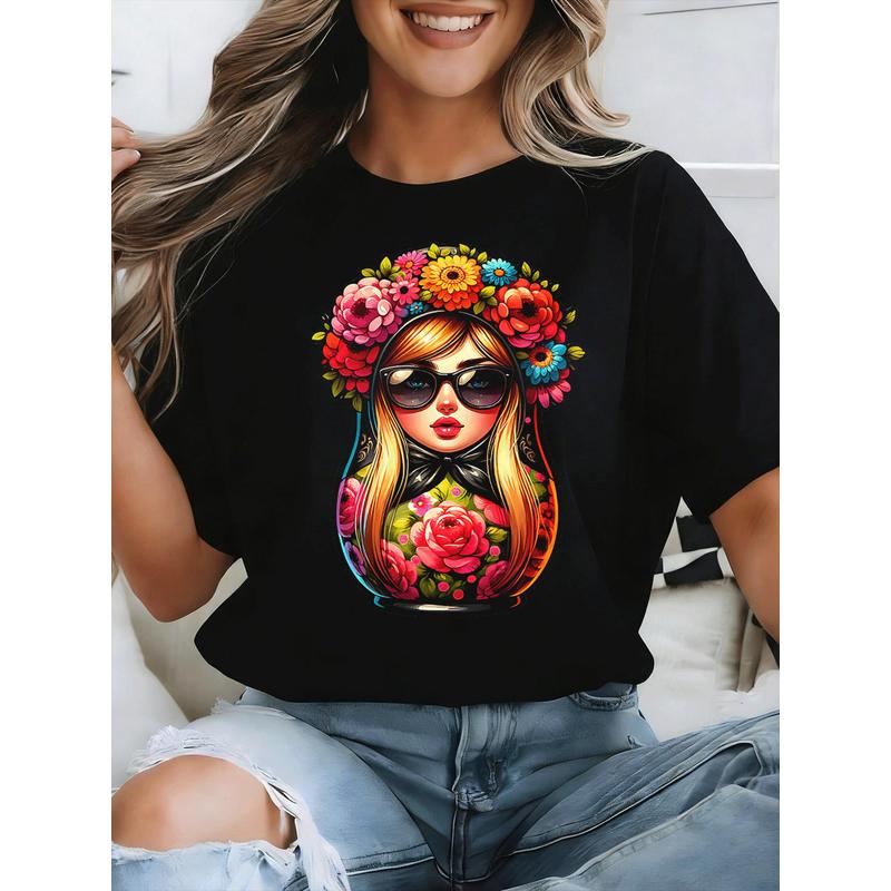 Matryoshka Moscow with Sunglasses T-Shirt for Men Women Unisex All Season Funny T-Shirt, 180G