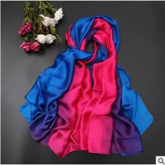 190*110cm Women Chiffon Scarf Gradient Color Protection Spring Summer Multicolor Printed Shawl Poncho Beach Luxury Ladies Retro