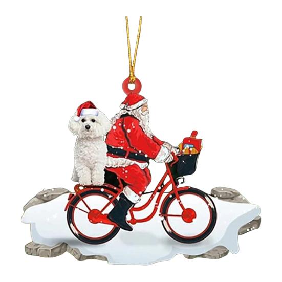 Санта на велосипеде с собакой, милая акриловая фигурка Санта-Клауса, елочное украшение для праздничной вечеринки