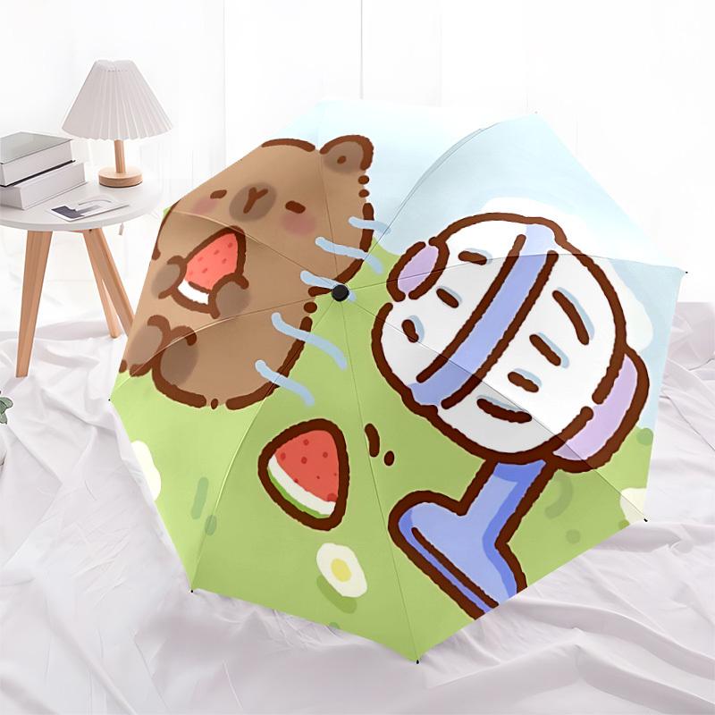 1pc Capybara, Desk fan Automatic Open/Close Umbrella, Folding Compact Umbrella with Lightweight Design for Women/Men yy251028264