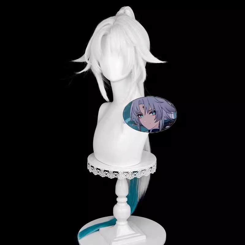 Парик для косплея Feixiao Game HSR Feixiao Silver White Blue Gradient Long Heat Resistant Synthetic Hair Парики для Хэллоуина + шапочка для парика