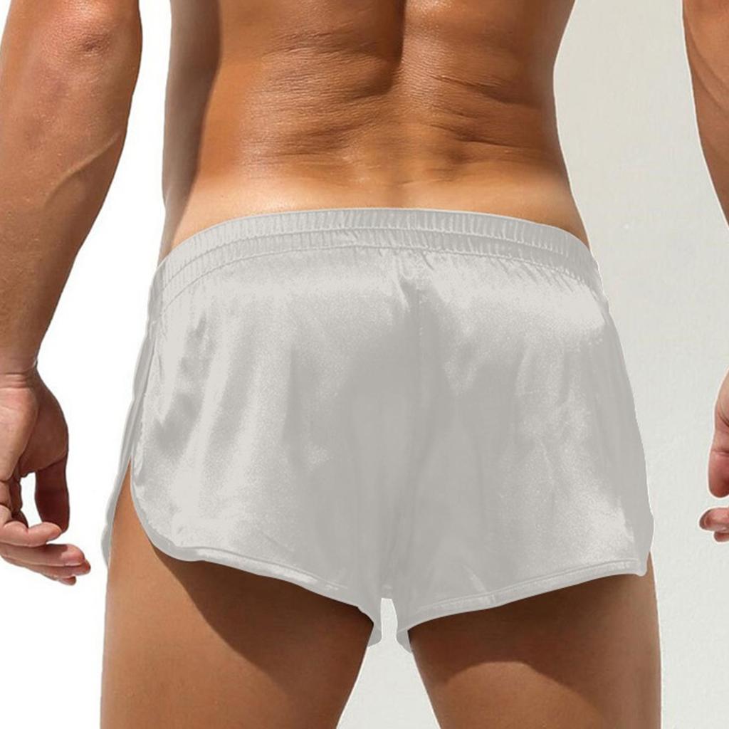 Men's Satin Shorts Silk Boxer Youth Sexy Side Slit Casual Shorts