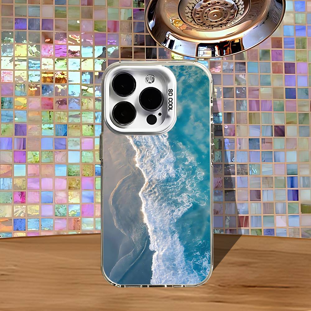 Blue Sea Waves Phone Case For iPhone 16,15,14,13,12,11,Pro,XS,Max,Plus,Mini,SE4,E White Matte Shockproof Cover