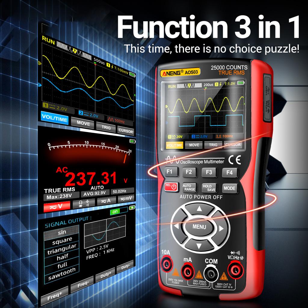 Ручной осциллограф-мультиметр 3-в-1, двухканальный генератор сигналов, полоса пропускания 50 МГц, высокая частота 280 мс/с