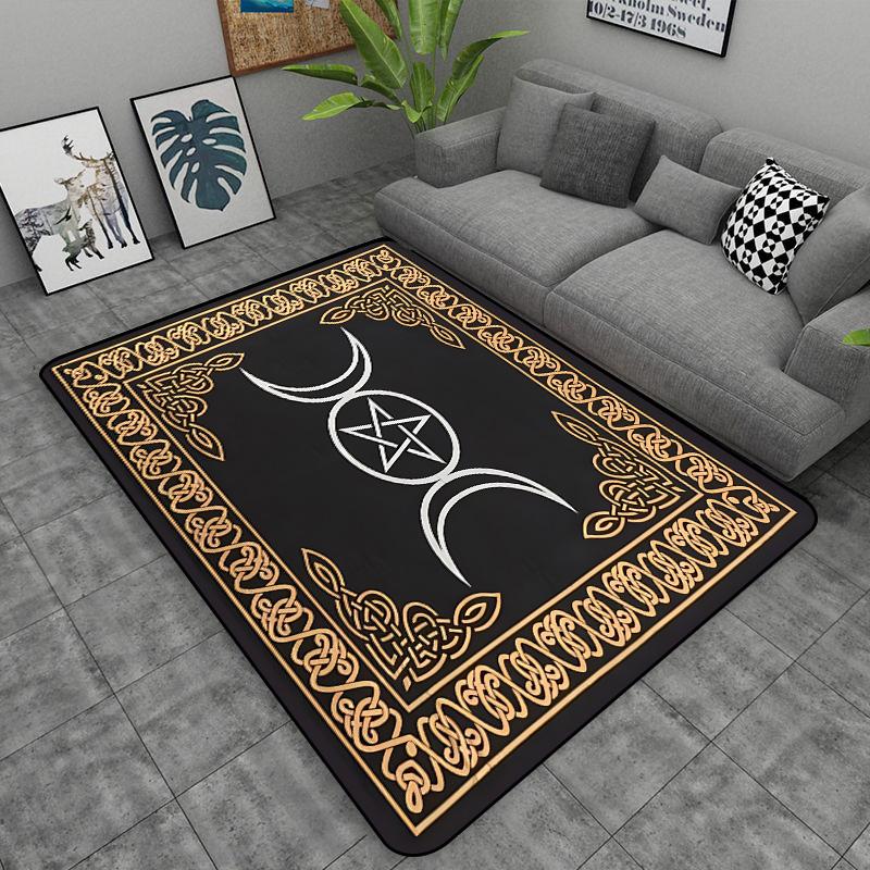 Triple Moon and Pentagram Altar or Tarot Witchy Floor Mat Black Witch Rug Gothic Decor phases Divination Runic carpet