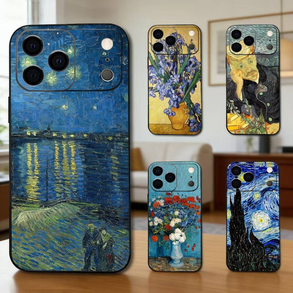 R-Ретро V-Ван G-Гог O-Масляная P-Живопись Чехол для телефона Для iPhone 17,16,15,14,13,12,11 Plus,Pro Max,XS,Мягкий силиконовый Черный чехол