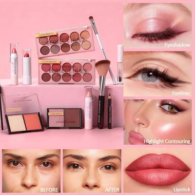 Набор косметики для женщин и подростков, Универсальные наборы макияжа для девочек с тенями для век, Помадой, Тушью, Гелем для бровей, Консилером, Карандашом для глаз, Карандашом-хайлайтером