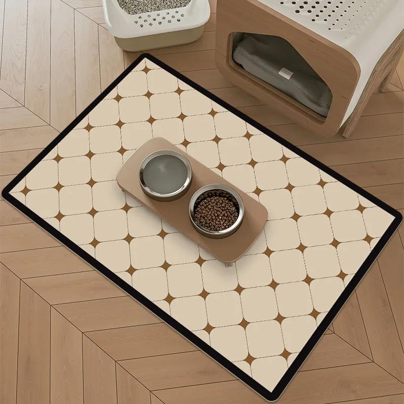 Pet Feeding Mat Waterproof Carpet Pvc Leather Cat Dog Urine-proof Floor Mats Black White Home Decoration Rug for Kitchen
