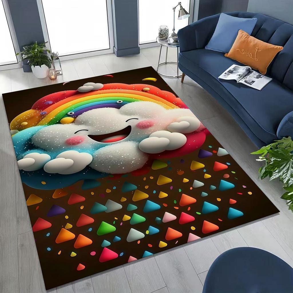 Colorful Rainbow Clouds Dream Sky Cartoon Rug for Bedroom Living Room Sofa Home Doormat Decor, Large Kid Play Non-slip Floor Mat